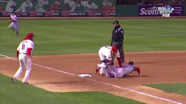Will Middlebrooks obstructs Allen Craig in game 3 of the 2013 World Series