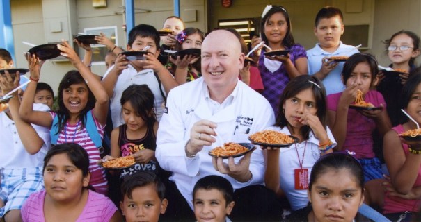 Bruno Serato with children and pasta!