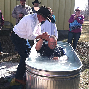 Horse trough baptism