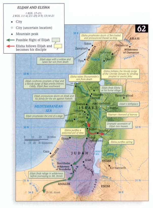 Map showing Elijah and Elisha's journey