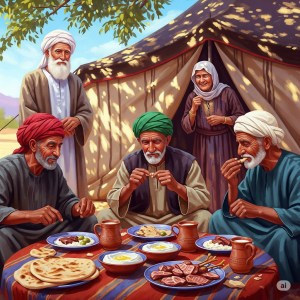Three men visit Abraham and Sarah